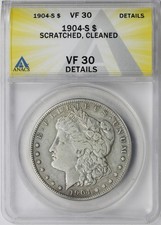 1904-S $1 Morgan Silver Dollar ANACS VF30 Details - Scratched Cleaned picture