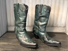 Charlie 1 Horse Lucchese Cowboy Boots Woman's Size 8.5 Teal Green Black Western picture