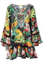 Camilla Call Me Carmen Dress Size XS AU 8 / US 4 A Line Frill Silk Tropical Mini picture