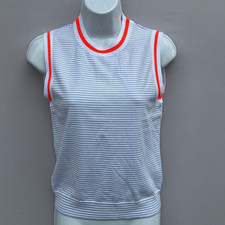 J.Crew Women’s S Striped Knit Tank Top Grey White Orange Trim Stretch picture