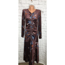 Super Natural By Secret Mission Burgundy Brown Floral Velvet Dusk Maxi Dress M picture