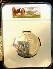 2015-S America the Beautiful Saratoga 25C 5oz .999 Silver NGC MS69 PL picture