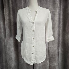Lungo L'Arno 100% Linen Tunic Shirt Made in Italy Roll Tab Sleeve White Size S picture