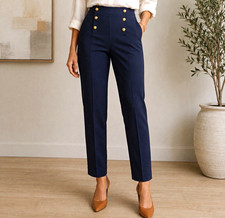 Banana Republic Navy High-Rise Straight Leg Button Dress Pants picture