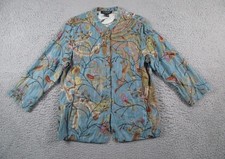 Citron Santa Monica Shirt Womens Large Blue Embroidered Linen Silk Jacquard picture