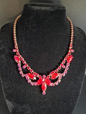 Gorgeous Vintage Red and Pink Prong Set Glass Rhinestone Choker Necklace picture