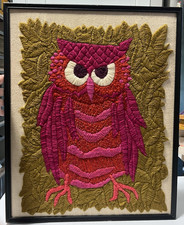 Vintage Erica Wilson Style Crewel Embroidery THE RED OWL Framed Wall Art 21x17 picture