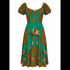 Maeve by Anthropologie Green Tropical Print Puff Sleeve Midi Dress Size 4 NWOT picture
