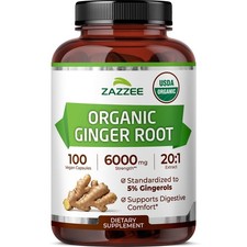 Zazzee USDA Organic Ginger Root 20:1 Extract, 6000 mg Strength, 5% Gingerols picture