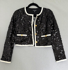 J.CREW Black Sequin Contrast Trim Button Lined Cotton Blazer Jacket XS picture
