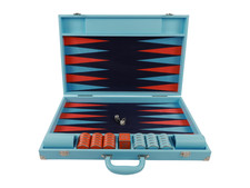 Georgia Sky Blue Luxury Backgammon Set, Tournament Size, Blue and Orange Design picture