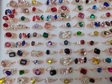 5-100Pc Wholesale Colorful Crystal Mixed Rings Bulk Finger Band Ring Jewelry Lot picture