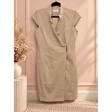 Calvin Klein beige professional wraparound pencil skirt dress | Size 10 Petite picture