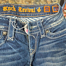 Rock Revival Women's Size 25 Medium Wash Blue Denim Straight Jeans Embroidered picture