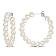 AMOUR 5-5.5mm Freshwater Cultured Pearl Hoop Earrings In Sterling Silver picture