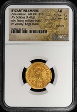 Anastasius I, AD 491-518 BYZANTINE EMPIRE AV Solidus NGC AU 5/3 picture