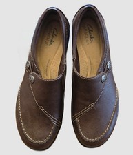 CLARKS ASHLAND LANE Size 8.5 Brown Leather Slip-On Loafer Shoes picture