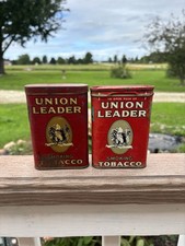 Vintage Union Leader Tobacco Pocket Tin-Lot of 2 (Match Striker &  Tax Stamp) picture