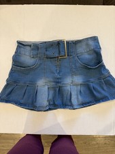 Derek Heart plated blue denim mini skirt pretty blue size 13 polyester spandex picture