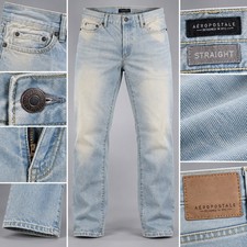 Aeropostale Jeans Men 34x30 Light Wash Blue Straight Fit Distressed Denim picture