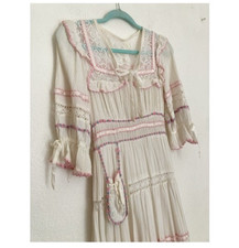 70’s Vintage White  Prairie Dress with AN ATTACHED COIN POCKET maxi hippie picture