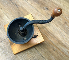 Vintage Style Hand Crank Wall Mount Coffee Grinder Mill Wood & Metal Brown picture