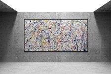 XXXL Jackson Pollock Style Multicolor Textured Abstract Painting 118x59 in picture