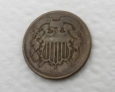 1864 Two Cent Piece - Good/VG - Large Motto - Early US Copper 2 Cent Coin picture
