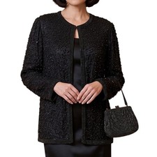 Vintage Cote d'Azur 100% Silk Evening Jacket Sz L Embroidered Beaded Event Top picture