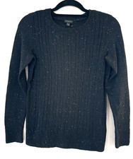 NEW Talbots Knit Sweater Pullover Black Speckled Cable  Size XS (MSRP$69.50) picture