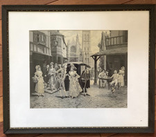 Antique French Neyret Freres Silk Textile Victorian Street Scene Framed 19x16in picture