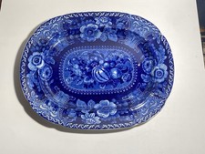 Historical Staffordshire Blue Platter Floral With Melons Fruit By Stubbs 1825 B picture