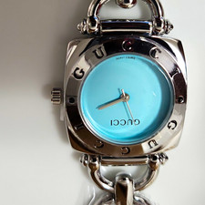 Gucci Women's Quartz Analog Blue Dial Silver SS Bracelet Watch 9685 Swiss Made picture