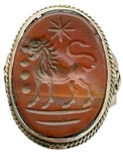 Hand Made Silver Ring Signet-genuine carnelian Seal Roman Warrior Lion Intaglio picture