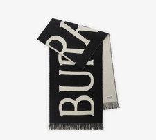 BURBERRY 8109562 REVERSIBLE WOOL LOGO SCARF BLACK/WHITE picture