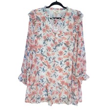 Umgee Lightweight Floral Dress Womens Size Medium NWT White Ruffle Tie Tassels picture