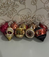 9 VTG Poland Hand Painted Mercury Glass Christmas Ball Ornaments Mix GREAT COLOR picture