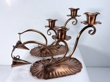 Gregorian Solid Copper Two Light Candelabras Pair Hand Hammered Candle Holders picture