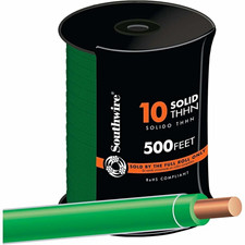 Southwire THHN 10 AWG Solid Copper Wire Green Nylon Insulation 500 ft 600V picture