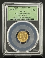 2016-W Gold Mercury Dime 10C PCGS SP70 First Strike 100th Anniversary 1/10 Oz picture