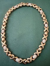 FABULOUS PANETTA SIGNED X-O GOLD PLATED RHINESTONE VINTAGE NECKLACE 16” CHOKER picture