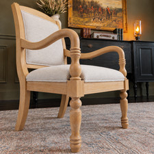 French Country Accent Chair Beige Upholstered Solid Wood Armchair Vintage Style picture