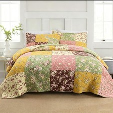 Farmhouse Florals Quilt Patchwork Printed All Seasons 100% Cotton Quilt Set King picture