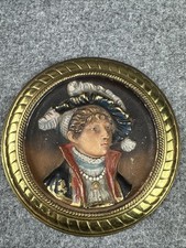 VTG MCM Cast Iron Hand Painted Victorian Lady Portrait Wall Hanging Plate Plaque picture