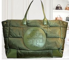 RARE ✺ AUTHENTIC TORY BURCH ARMY GREEN PUFFER ELLA TOTE picture