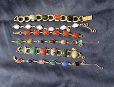 (6) Vintage Scarab Bracelets Egyptian Revival Glass Multicolored Gold Tone 6.5