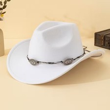 White Western Cowboy Cowgirl Hat Braided Concho Band Wide Brim Rodeo Festival picture