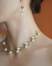 Vintage Lily of the Valley Design Pearl Necklace Bracelet & Earrings Set picture