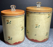 Vintage Rare Empeco Floral Tins With Glass Handles Kitchen Storage Decor  picture