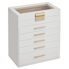 SONGMICS JEWELRY BOX, 6-LAYER ORGANIZER, 5 DRAWERS - CLOUD WHITE/GOLD picture